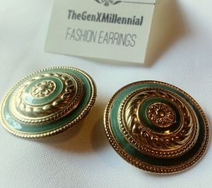 Golden Brass & Green Shied Statement Earrings